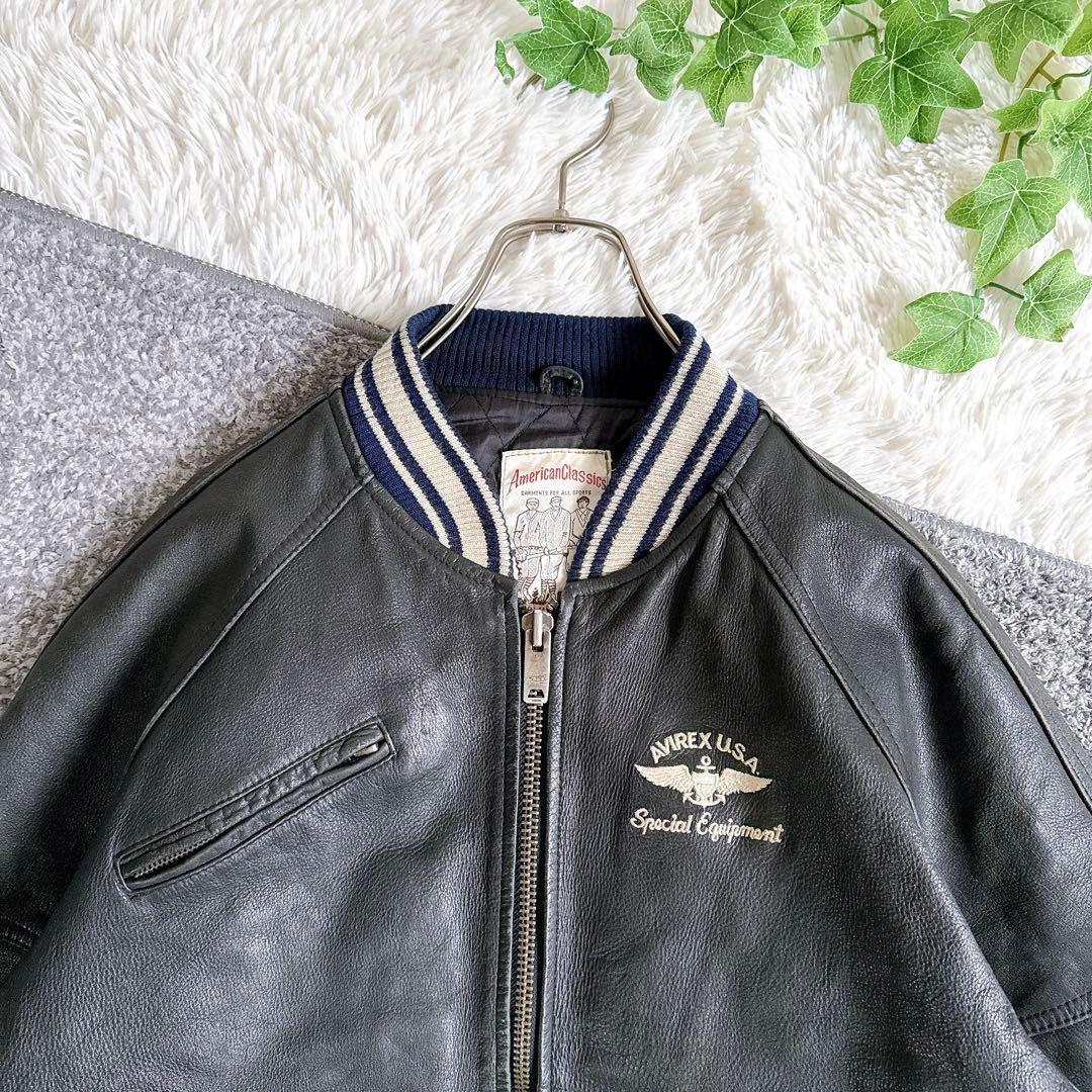 希少　AVIREX アーチロゴ レザージャケット スタジャン　ブラック　牛革　M