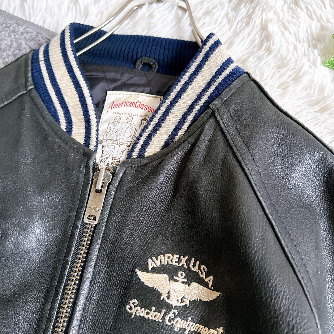 希少　AVIREX アーチロゴ レザージャケット スタジャン　ブラック　牛革　M