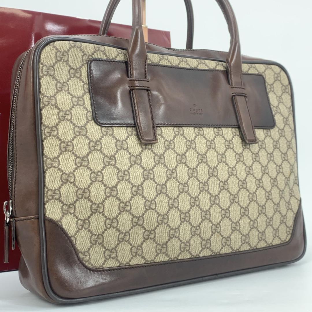 グッチ GGスプリーム GG柄 ビジネスバッグ ブリーフケース PVC ベージュ