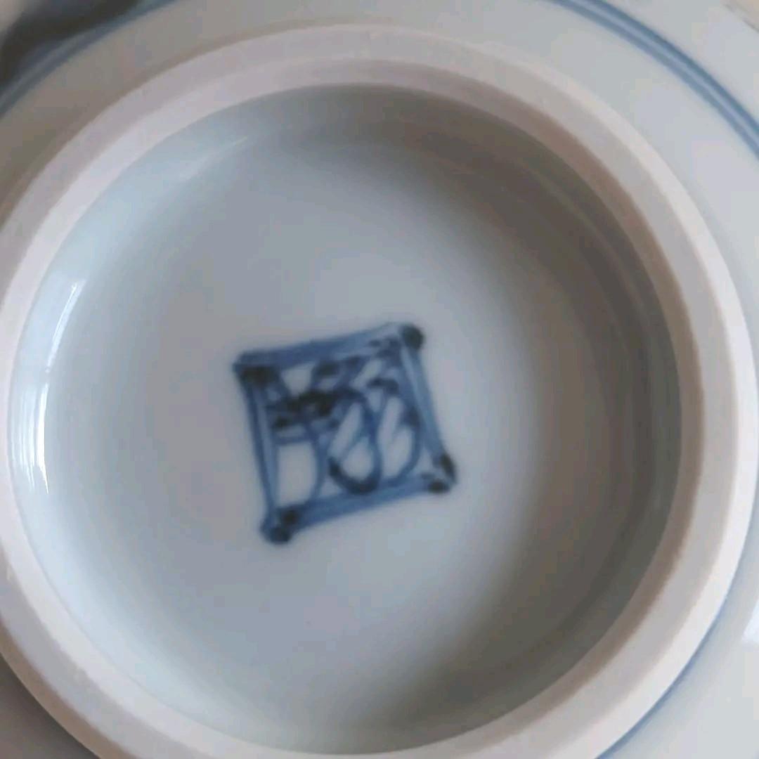 茶道具　鹿背山焼　楽土窯　福田翔作　山水染付　茶碗　共箱