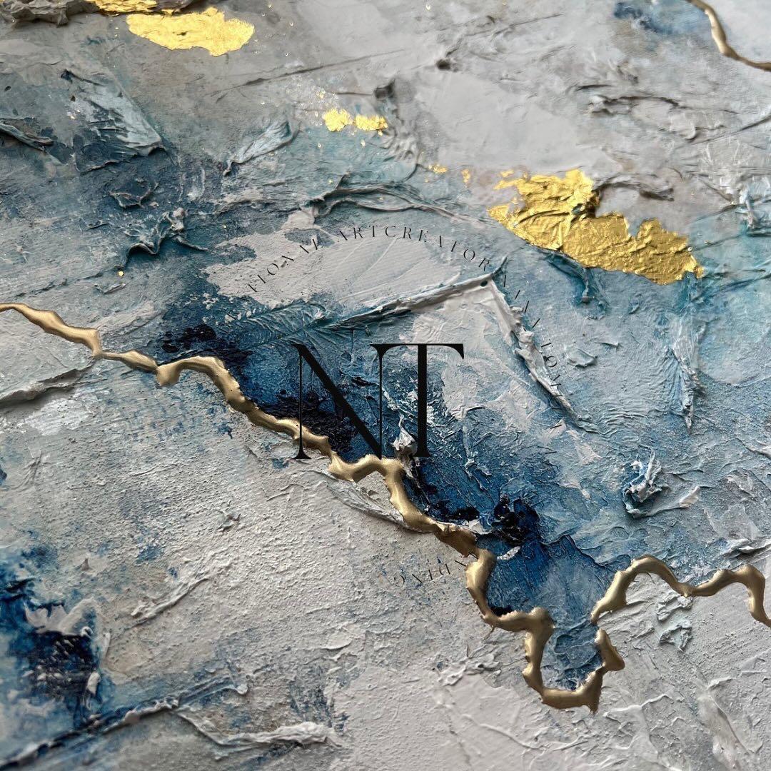 テクスチャーアート　絵画　インテリア　ニュアンス　海外　モダン　抽象画　青　沖縄