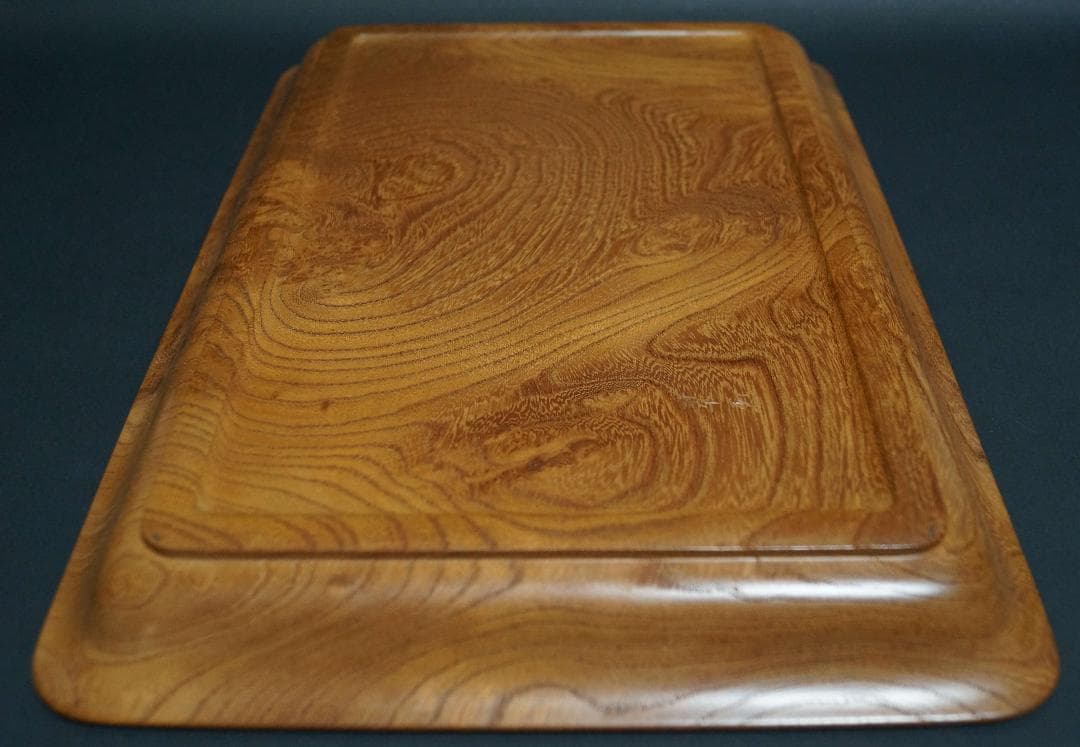 木製 欅製 翠玉作 盆 刳り貫き煎茶盆 美しい木目 長方盆 煎茶道具