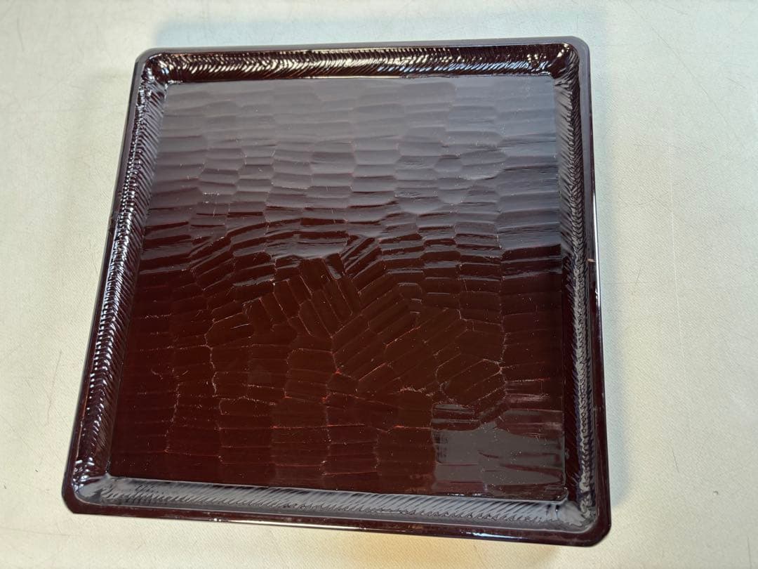 アンティーク　讃岐彫　古い松材のくり貫き角盆(四方盆)5枚セット　①