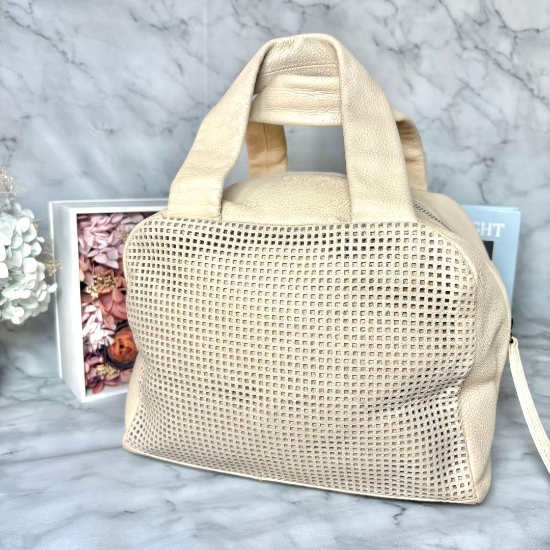 10万→♡シャネル パンチング ハンドバッグ ベージュ キャビアスキン デカココ