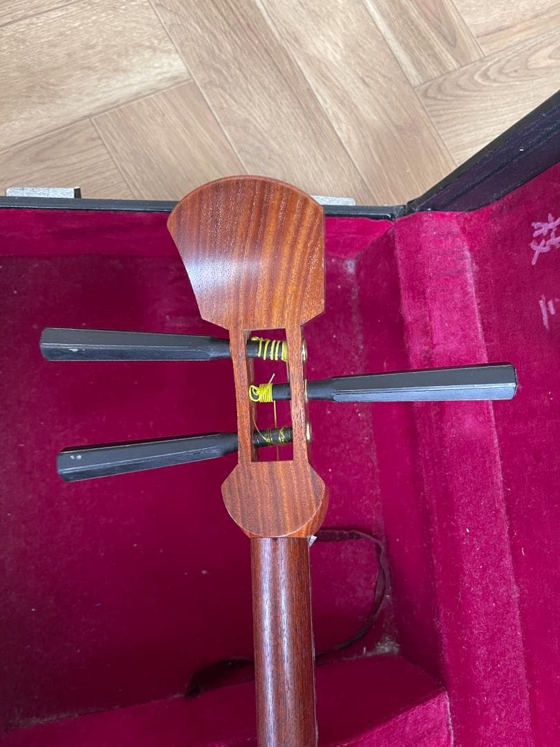 【中棹三味線 両犬皮 花梨 糸巻き調整済み】すぐ弾けます。動画あり 地唄三味線