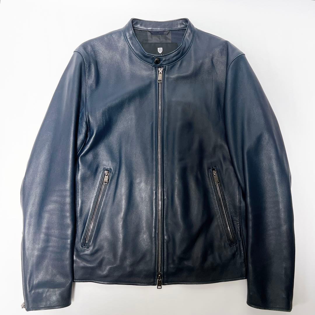 ブラックレーベルクレストブリッジ シングルライダース 羊革 チェック ネイビー