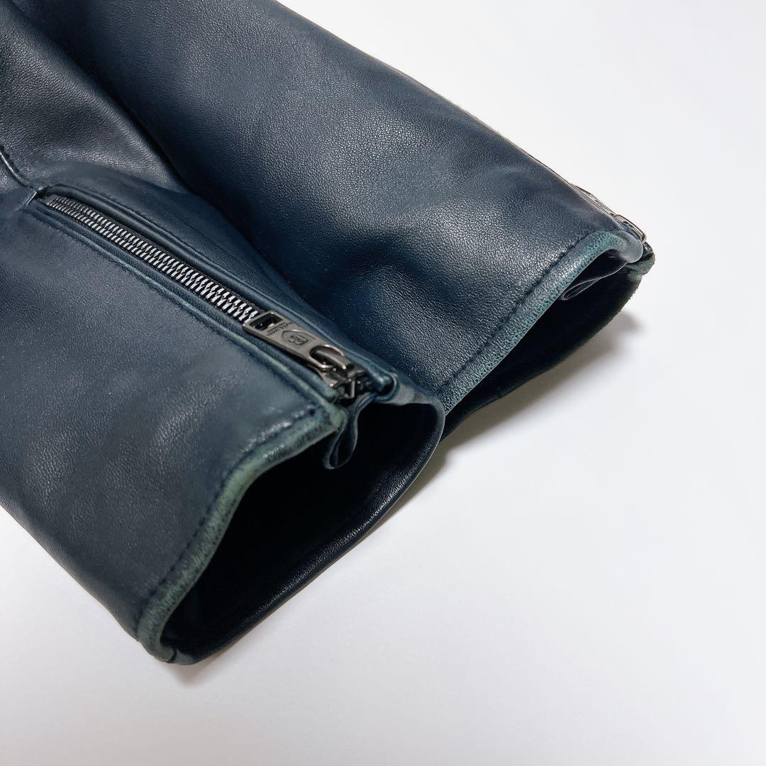 ブラックレーベルクレストブリッジ シングルライダース 羊革 チェック ネイビー