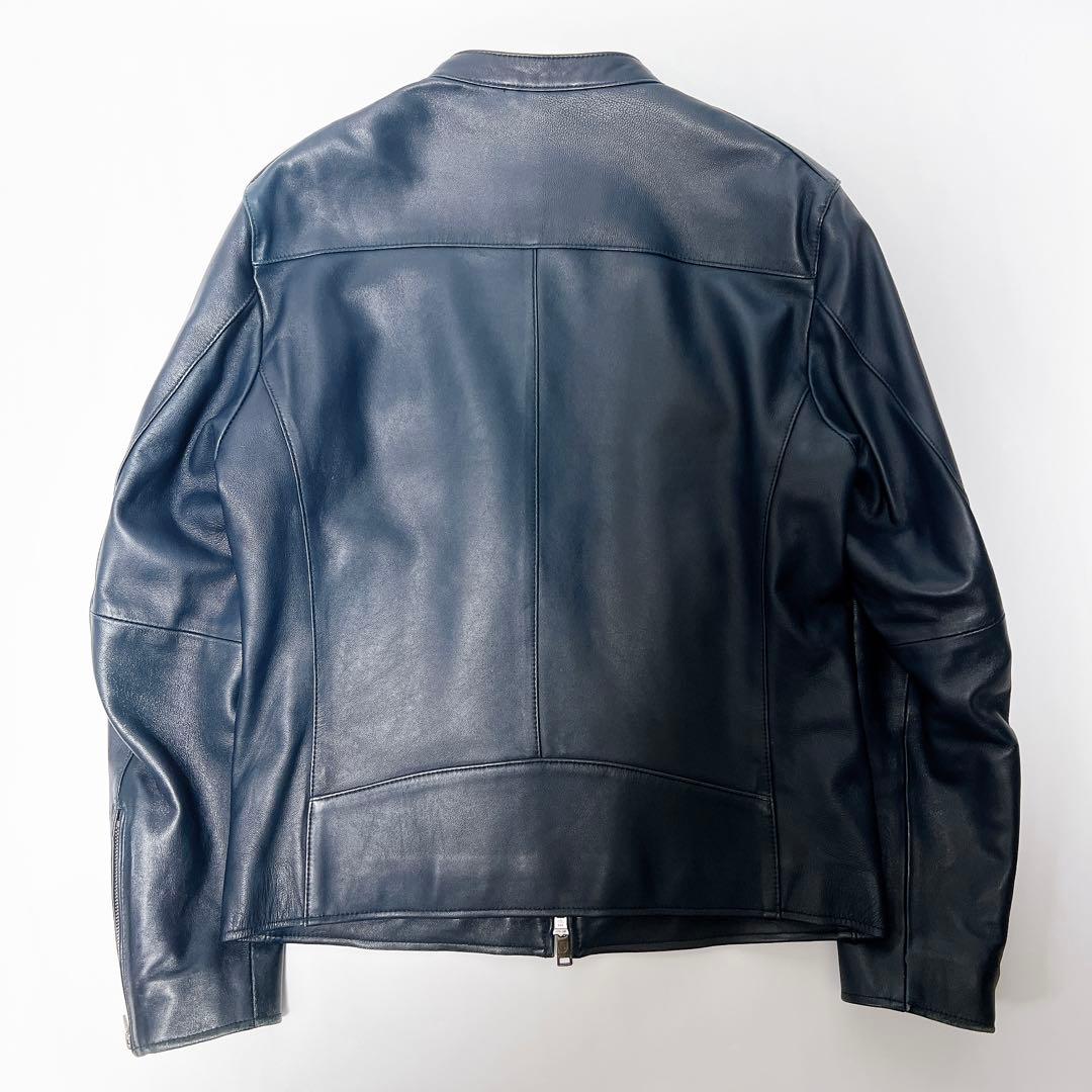 ブラックレーベルクレストブリッジ シングルライダース 羊革 チェック ネイビー