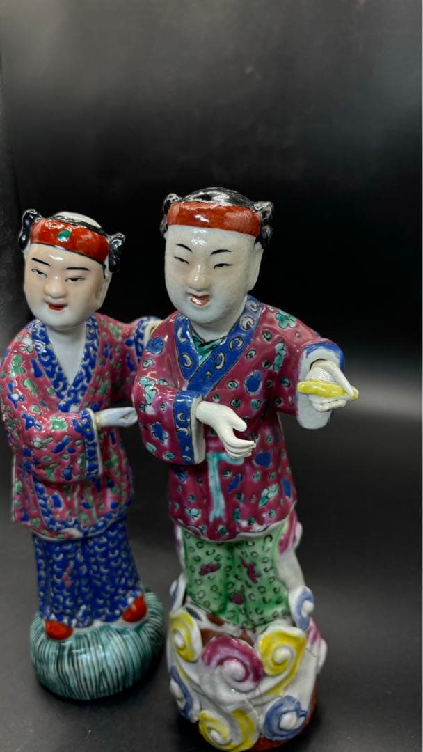 中国美術 古玩 色絵陶人形 陶器人形 高さ約25cm 置物 オブジェ 古董品