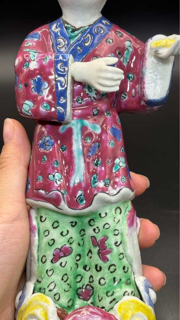 中国美術 古玩 色絵陶人形 陶器人形 高さ約25cm 置物 オブジェ 古董品