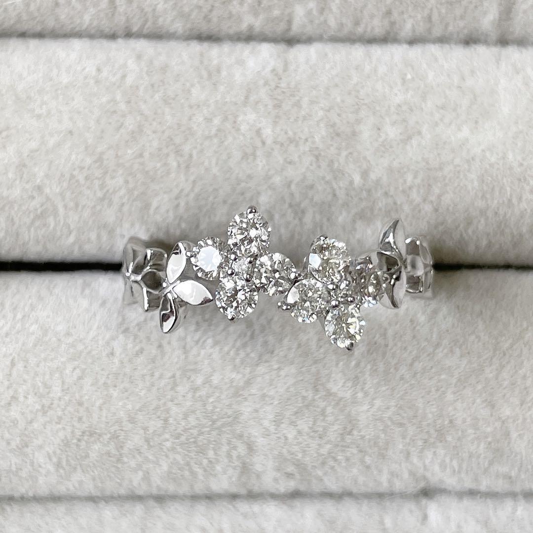 #13号♡K18WG♡0.52ct四葉モチーフリング