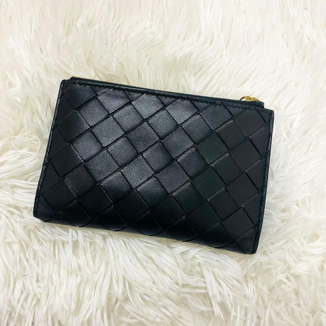 極美✨ボッテガヴェネタ 二つ折り財布 イントレ レザー ネイビー