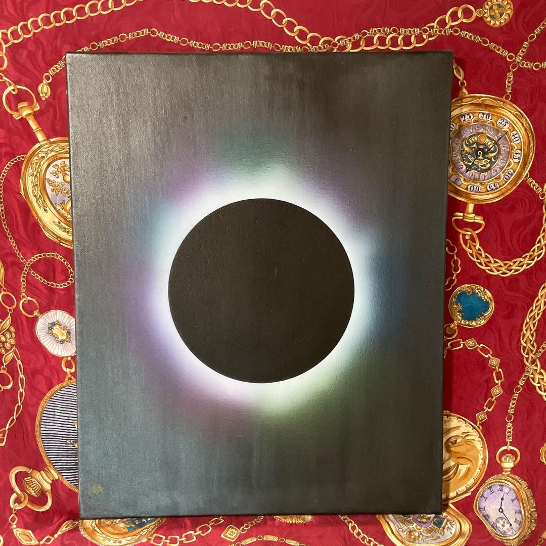 開運絵画アクリル原画新春セール｜皆既日食と天之御中主 大型高波動瞑想 抽象画