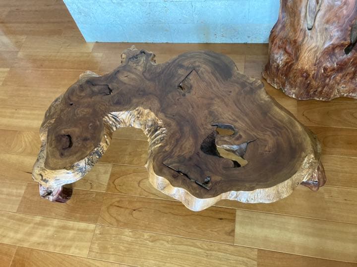 銘木自然木花台作家物／一枚板 テーブル