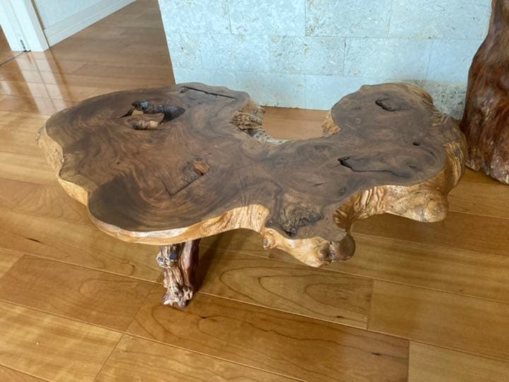 銘木自然木花台作家物／一枚板 テーブル