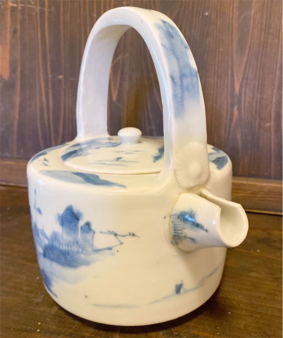 177 美品‼︎ 骨董　古伊万里　山水染付　陶器銚子　水注　お茶道具　アンティーク