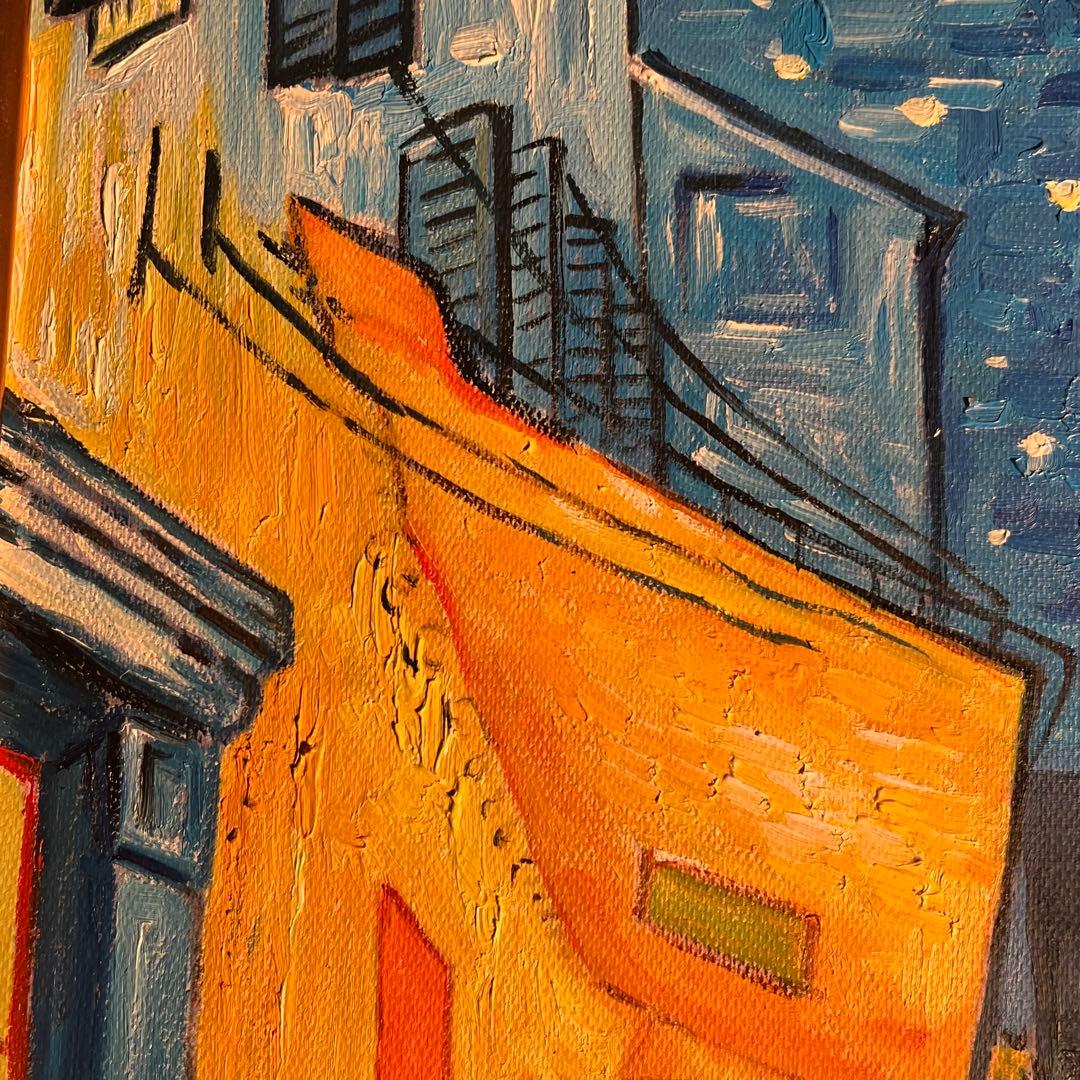 ★秀作★ 手書き油絵 ゴッホ 夜のカフェテラス 肉筆絵画 額付 油彩画