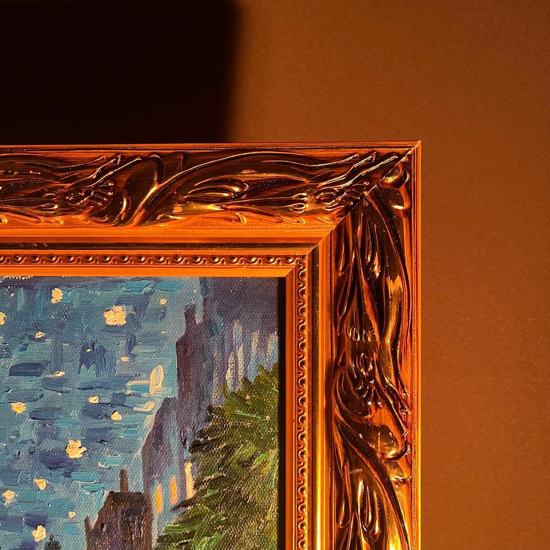 ★秀作★ 手書き油絵 ゴッホ 夜のカフェテラス 肉筆絵画 額付 油彩画