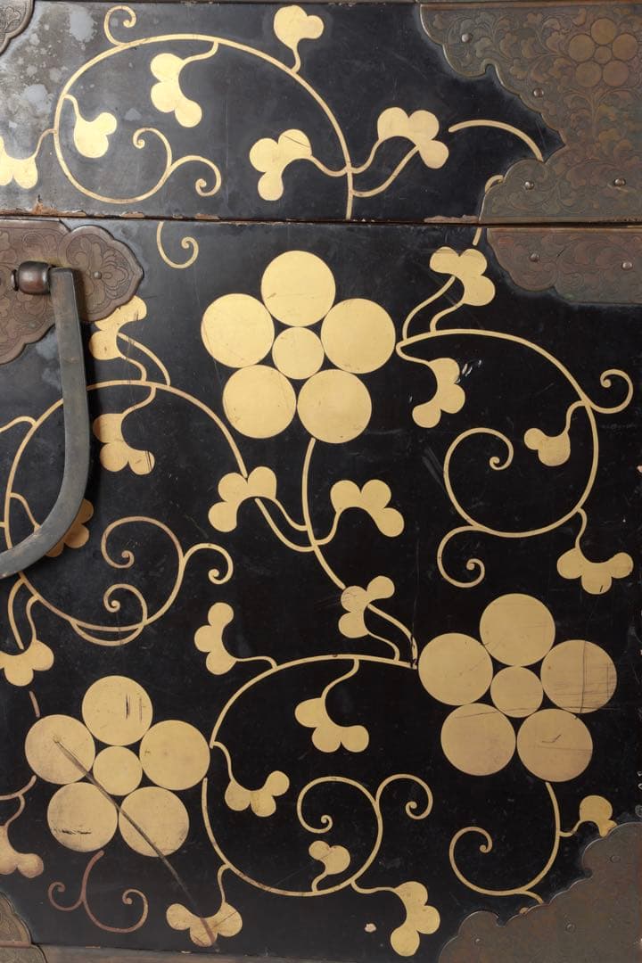 【江戸期】星梅鉢家紋 総面蒔絵 大名挟箱 金具付 時代箪笥 雛道具 古美術 骨董