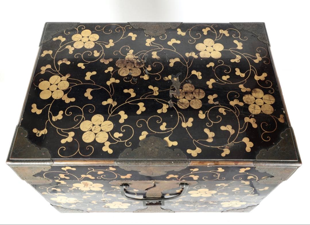 【江戸期】星梅鉢家紋 総面蒔絵 大名挟箱 金具付 時代箪笥 雛道具 古美術 骨董