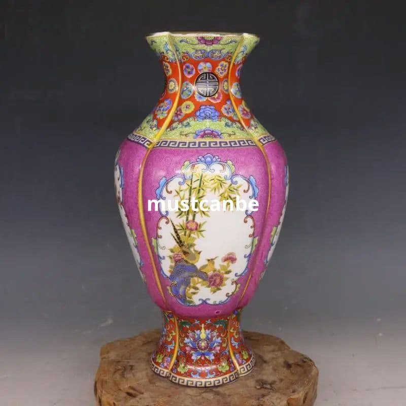 清雍正琺瑯彩花鳥如意花瓶 景徳鎮 陶磁器 装飾品 現代工芸品 美術品 置物