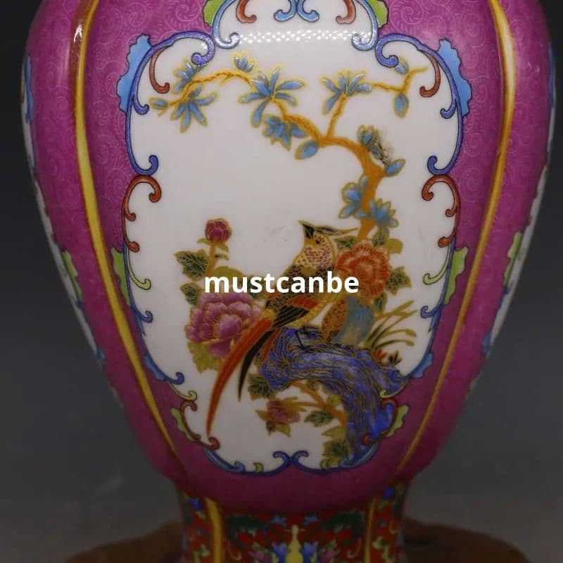 清雍正琺瑯彩花鳥如意花瓶 景徳鎮 陶磁器 装飾品 現代工芸品 美術品 置物