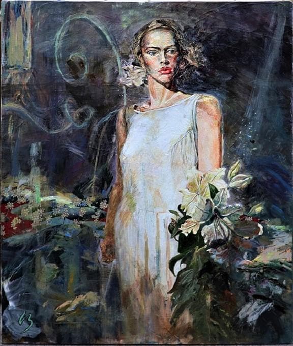 行縄博文　F15号　スポットライトの美女 　ル・サロン出品のフランス画壇活躍画家