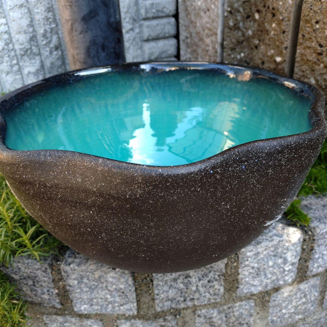 信楽焼　陶器　めだか鉢　睡蓮鉢　グリーン(大)37cm
