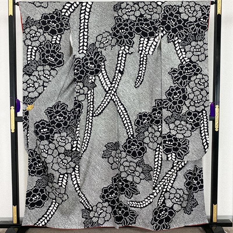 507z7☆きものやまと誂製 振袖 総絞り 古典柄牡丹 黒☆美品 成人式 結婚式