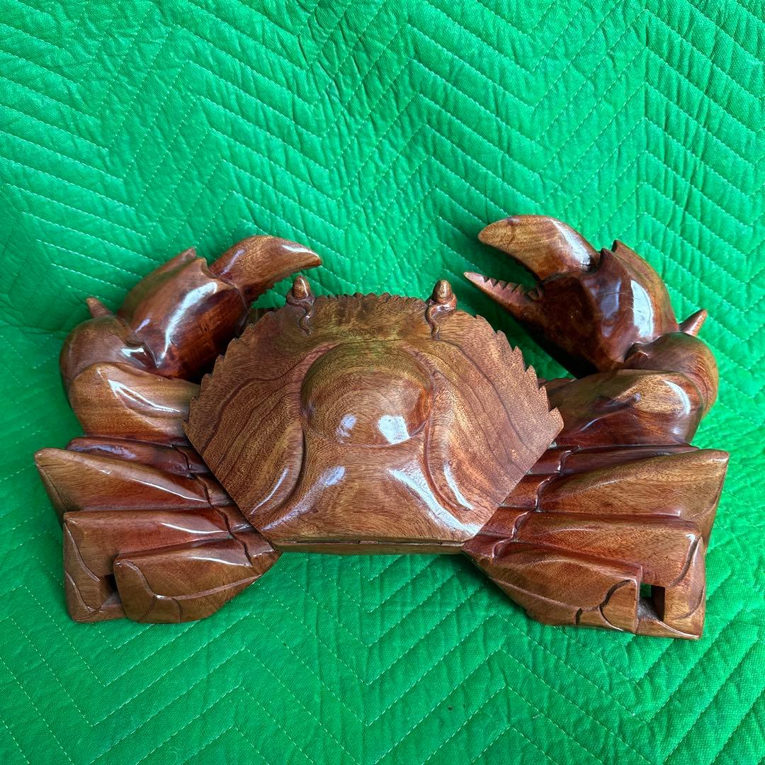 木彫り　蟹 カニ 隠し収納③