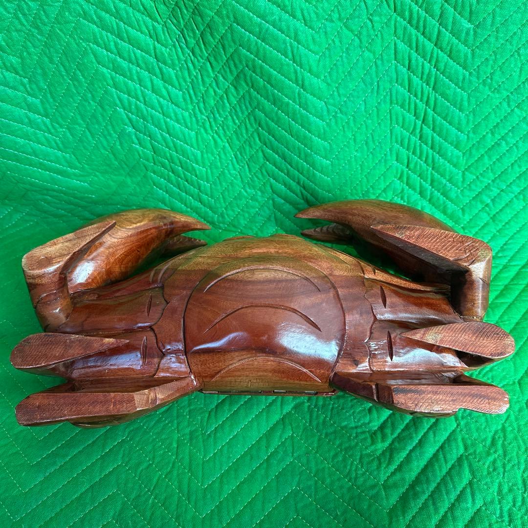 木彫り　蟹 カニ 隠し収納③