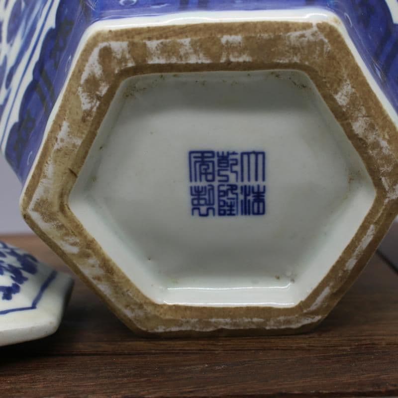清乾隆青花花鳥六方蓋缶 砂糖缶 景徳鎮 陶磁器 装飾品 現代工芸品美術品 置物
