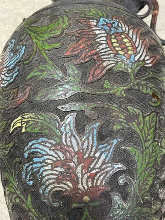 中国古美術　明時代七宝焼壺　古銅製4.4キロ