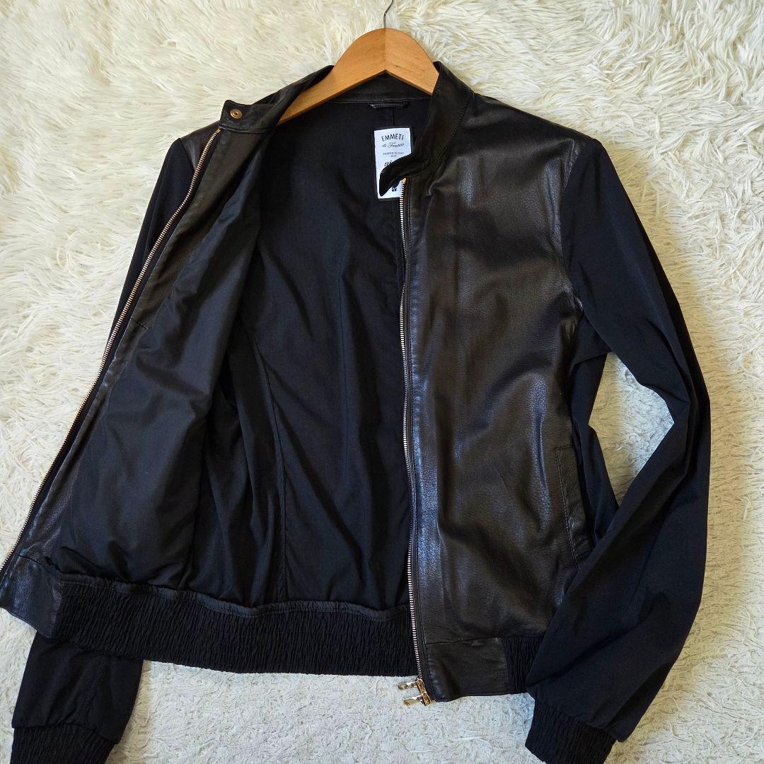 極美品 エンメティ シングル ライダースジャケット ラムレザー サイズ48 L