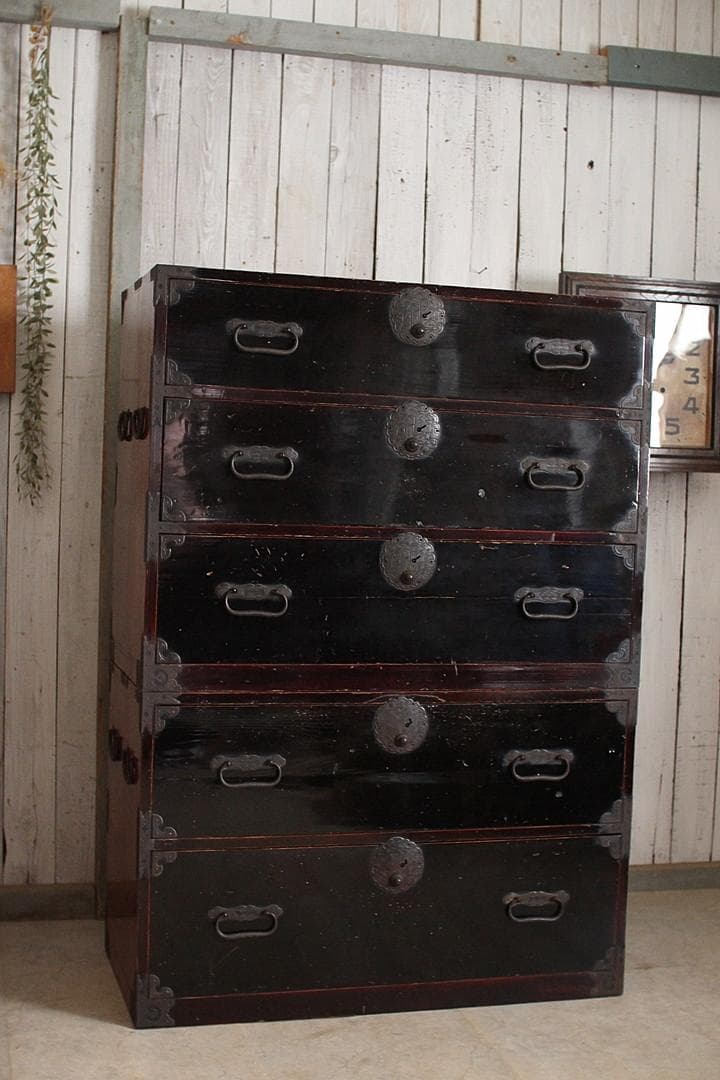 丸金具　時代庄内箪笥 3段　タンス　収納　古家具　古民家　時代家具