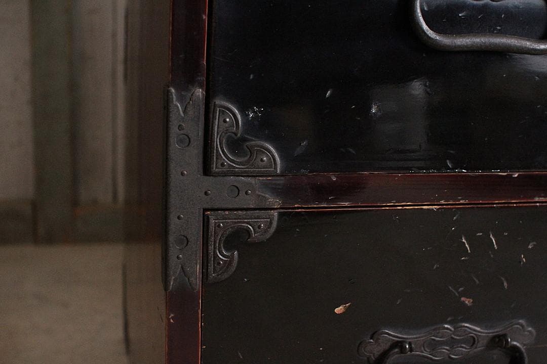 丸金具　時代庄内箪笥 3段　タンス　収納　古家具　古民家　時代家具