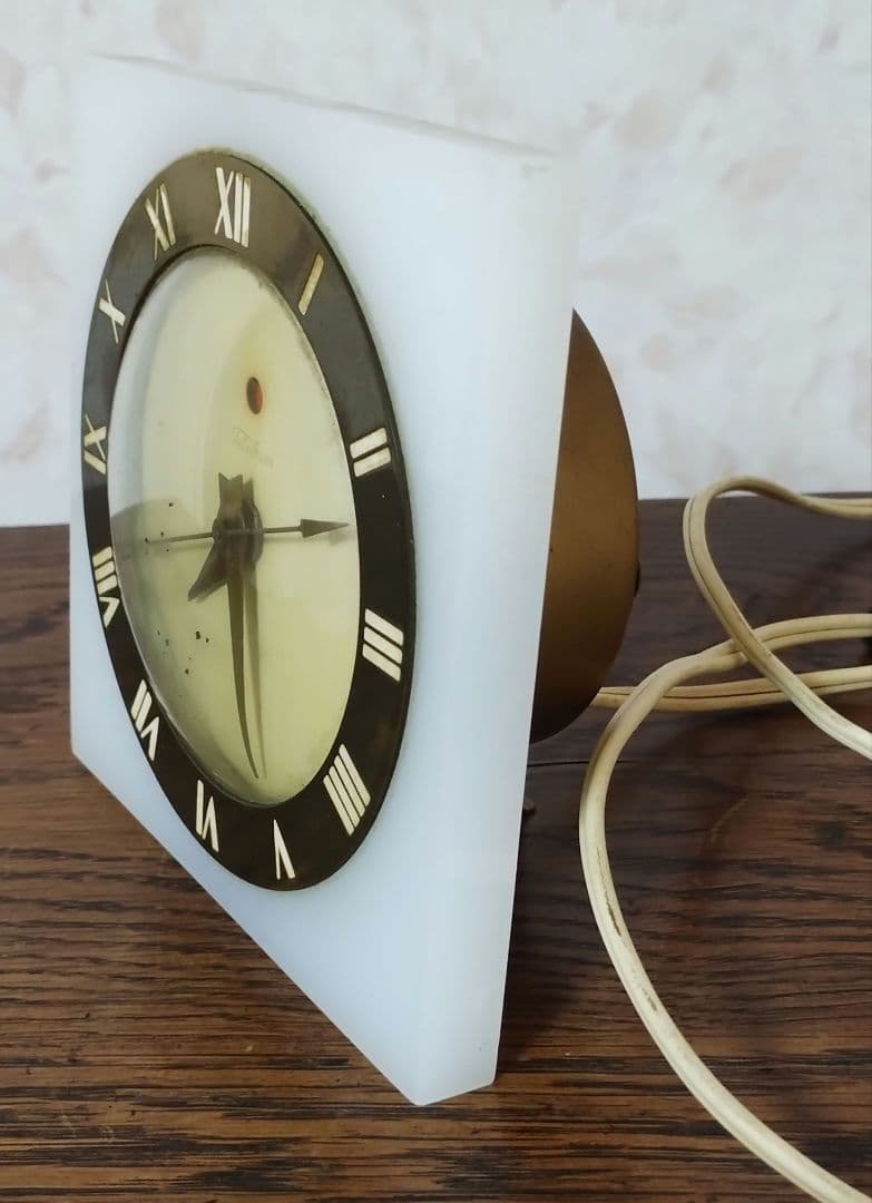 ヴィンテージ テレクロン電気時計 ホワイトオニキス大理石 アール・デコ様式