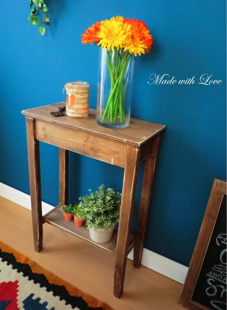 【木製スリムテーブル-B】花台/アンティーク/フラワースタンド/玄関