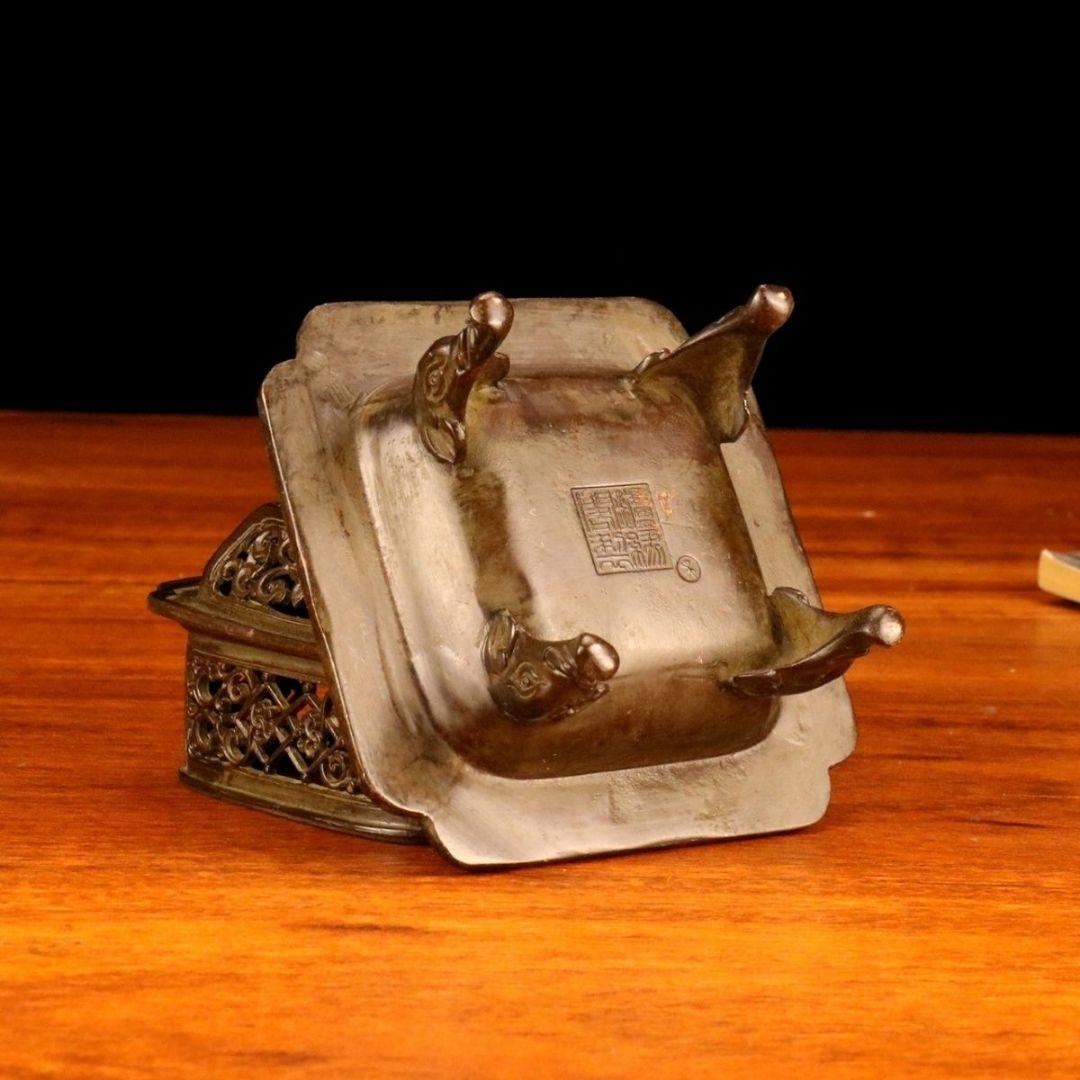 銅 細工 香炉 象蓋三層香炉 茶室 文房案頭 置物 装飾品 工芸品