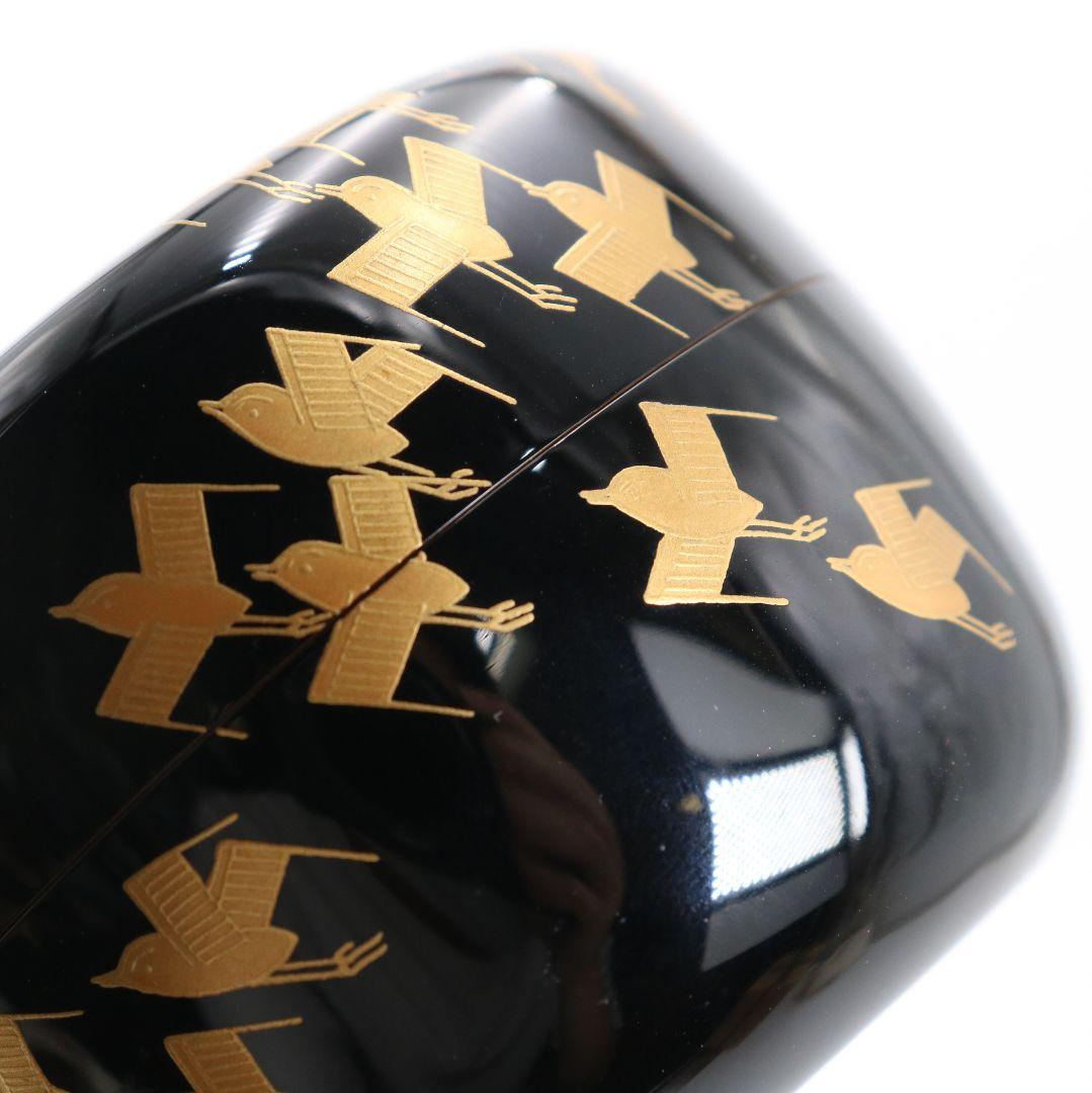 田崎昭一郎作 輪島塗 櫛千鳥蒔絵 平棗 内銀溜 村上宗信書付　rM787　N4