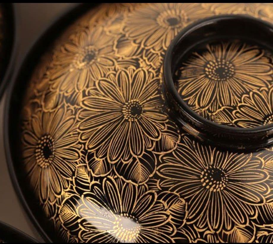 能登輪島塗 総沈金 菊花詰 吸物椀 2客　懐石椀 茶道具　美品　①