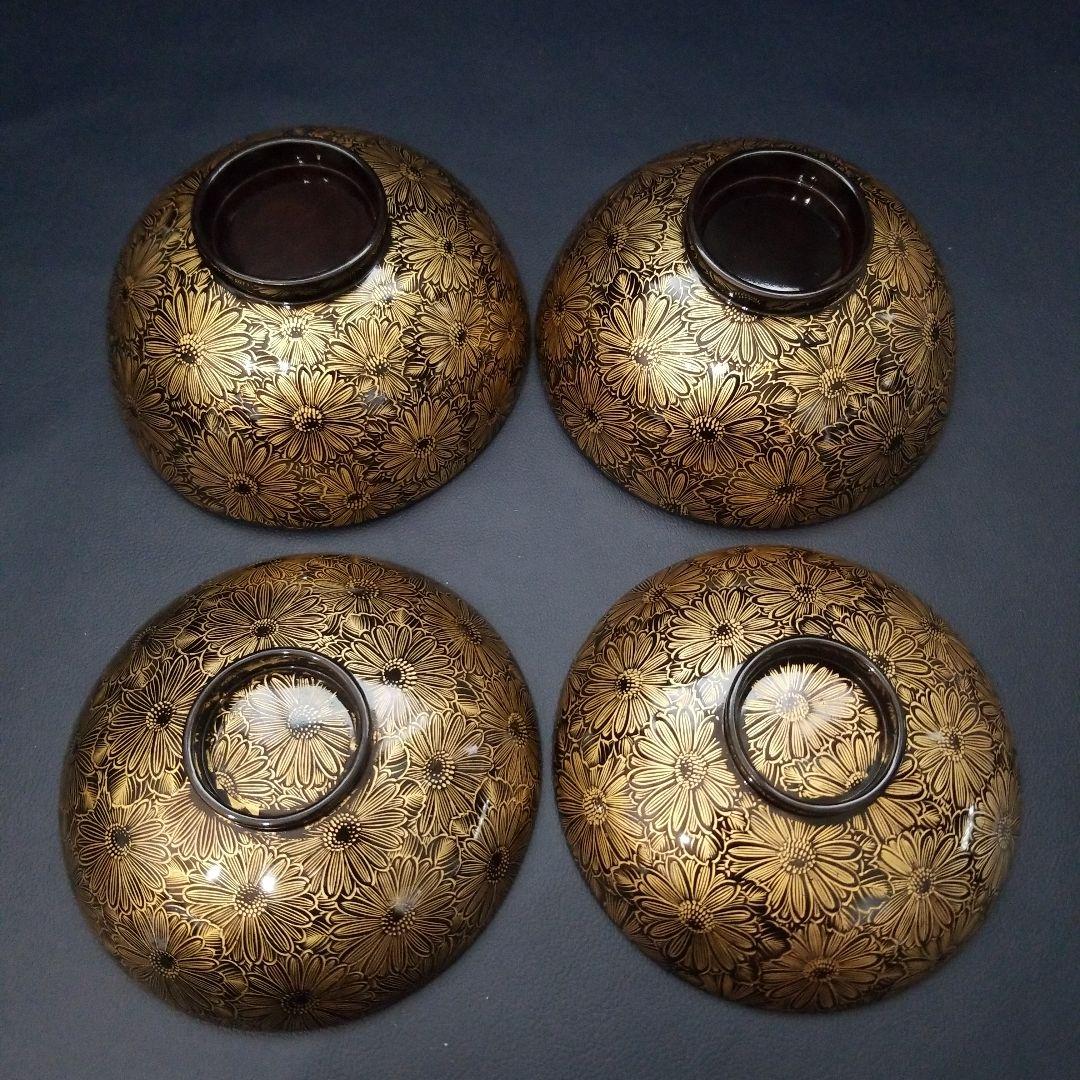 能登輪島塗 総沈金 菊花詰 吸物椀 2客　懐石椀 茶道具　美品　①