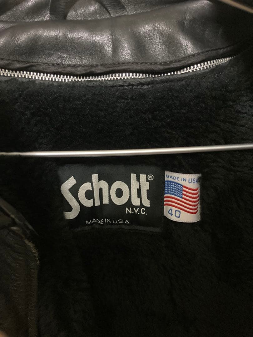 Schott ブラックレザー シングルライダースジャケット 40