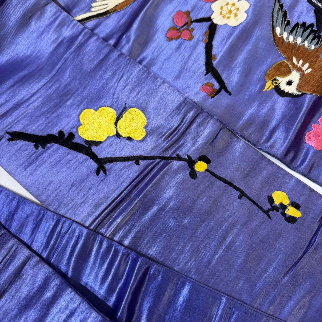 H*N様 雀　スズメ　アンティーク　名古屋帯　刺繍帯　紫　パープル　梅