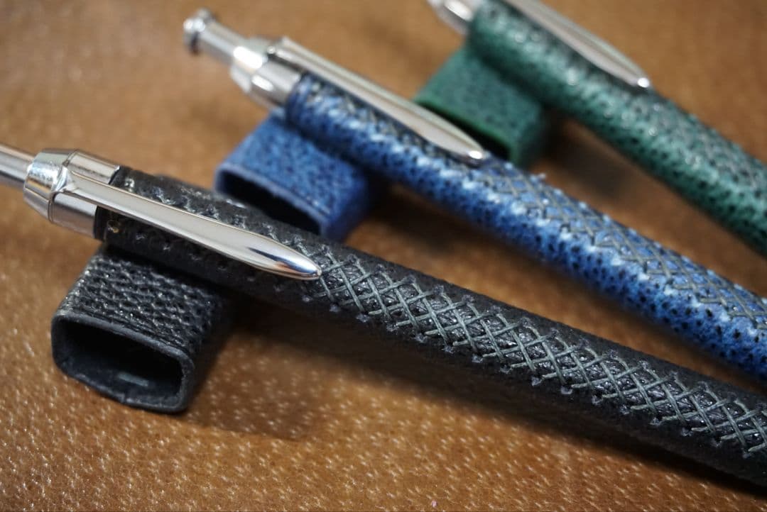 【セール】翠色　革軸ペン　消しゴムケースセット