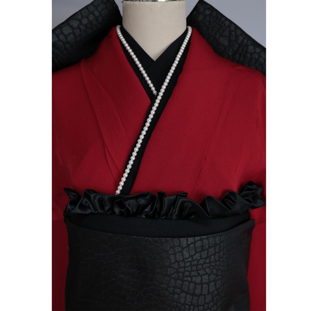 無地■振袖7点セット帯新品丈161.5cm帯締め寛斎フルセット赤成人式FA53