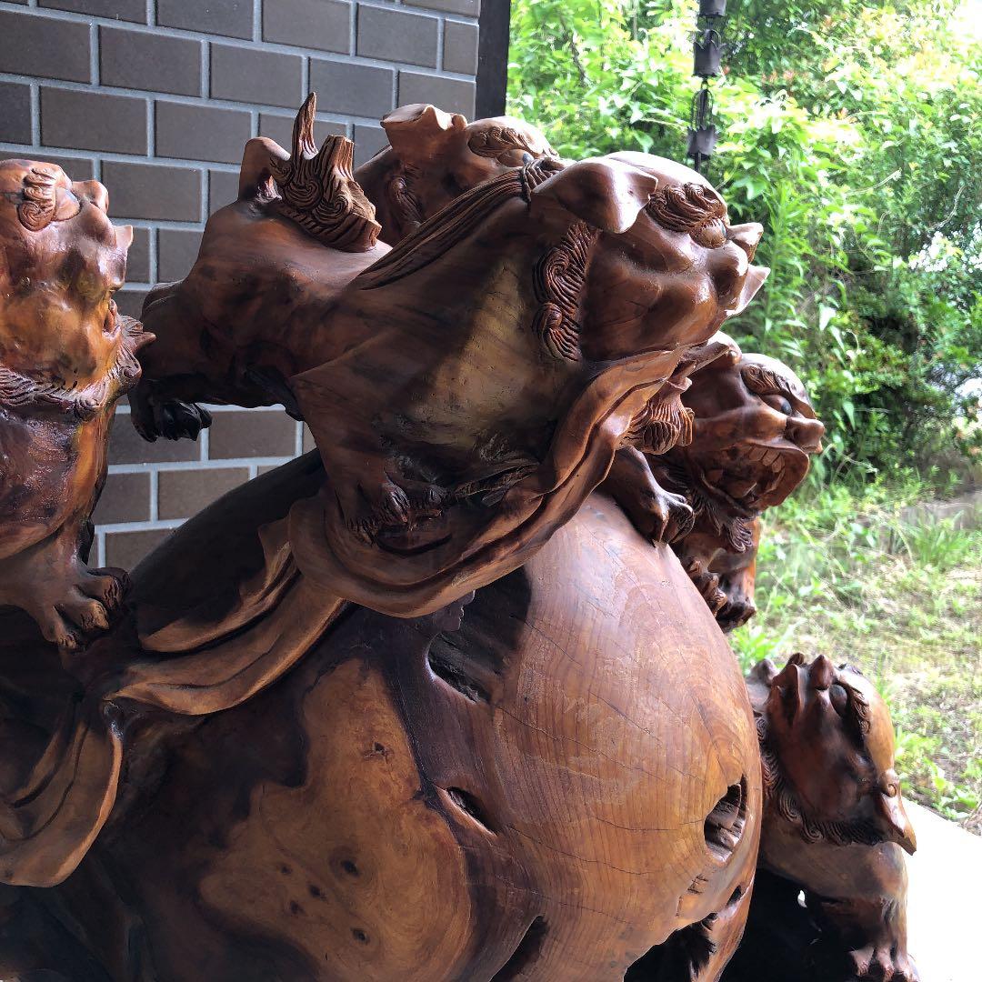 骨董品 玉杢 特大 獅子 木彫り 時代品