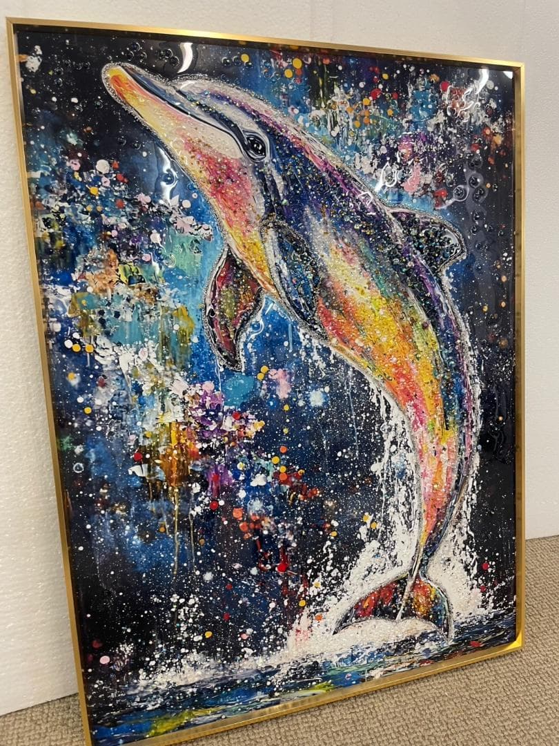 水晶絵　アートパネル　イルカ　いるか　クリスタル　絵画　アート　海　壁掛け　絵