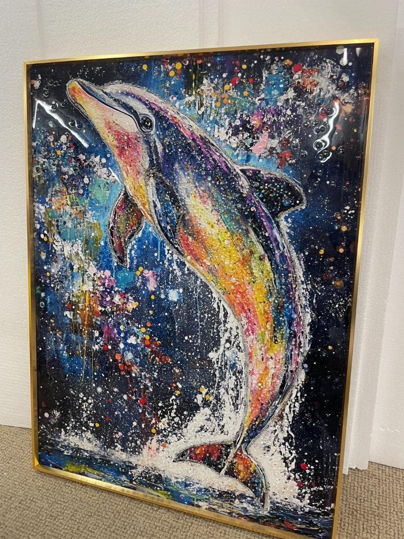 水晶絵　アートパネル　イルカ　いるか　クリスタル　絵画　アート　海　壁掛け　絵