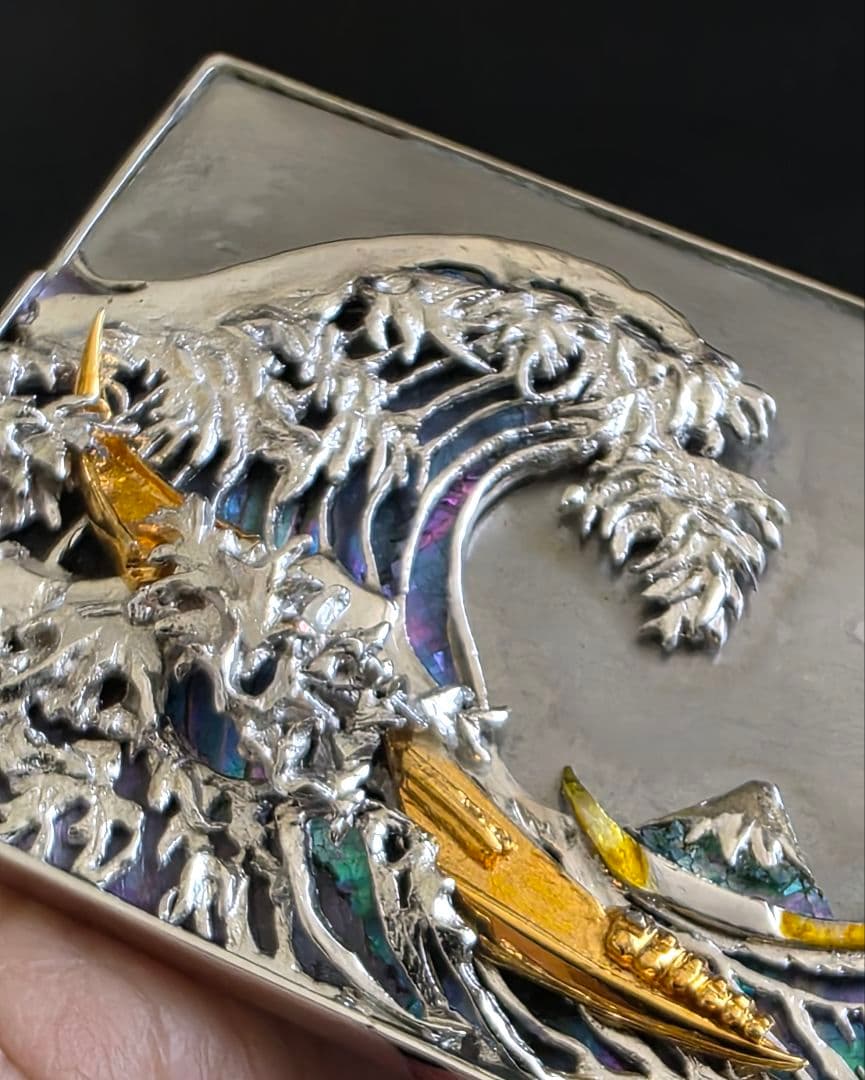 【希少】Shyo Miyama 銀製ベルトバックル／インテリアスタンド（北斎)